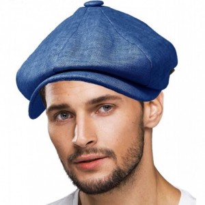 Newsboy Caps Men's 100% Linen Snap Front Newsboy Drivers Cabbie Gatsby Apple Cap Hat - Solid Indigo Blue - C91962SUD53 $16.47