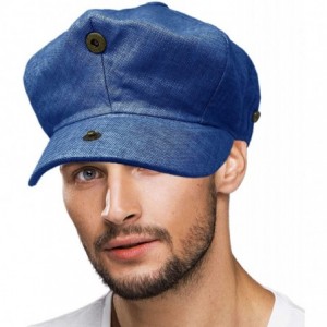 Newsboy Caps Men's 100% Linen Snap Front Newsboy Drivers Cabbie Gatsby Apple Cap Hat - Solid Indigo Blue - C91962SUD53 $16.47