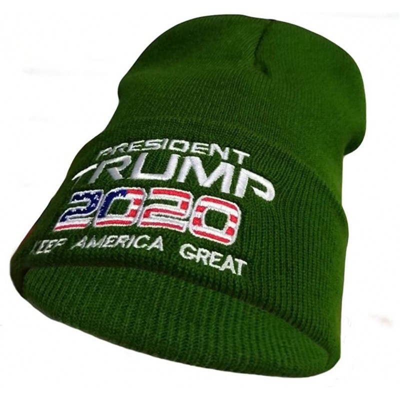 Skullies & Beanies Keep America Great 2020 Donald Trump Unisex Cuffed Plain Skull Knit Hat Cap - Green 004 - CW18YQDWIS3 $9.42