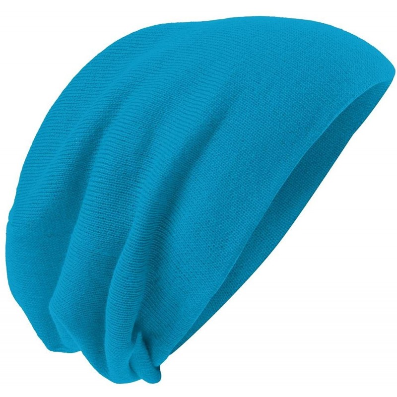 Skullies & Beanies Slouch Beanie - Neon Blue - CN12O2Z02UW $11.62