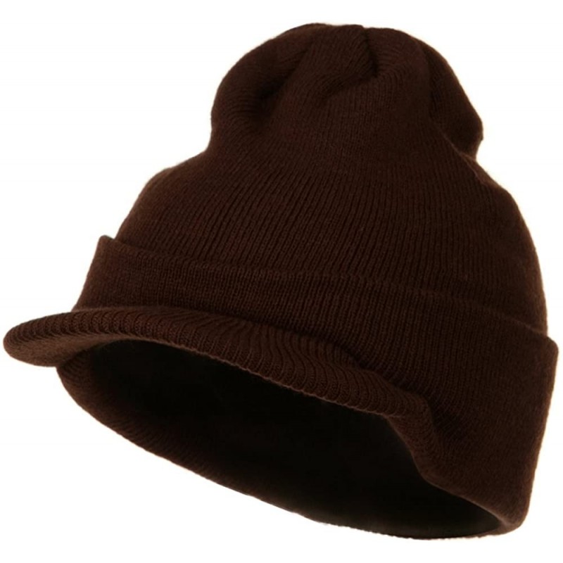 Skullies & Beanies Cuff Knitted Beanie with Visor Bill - Brown - C8110A3W5TH $18.14