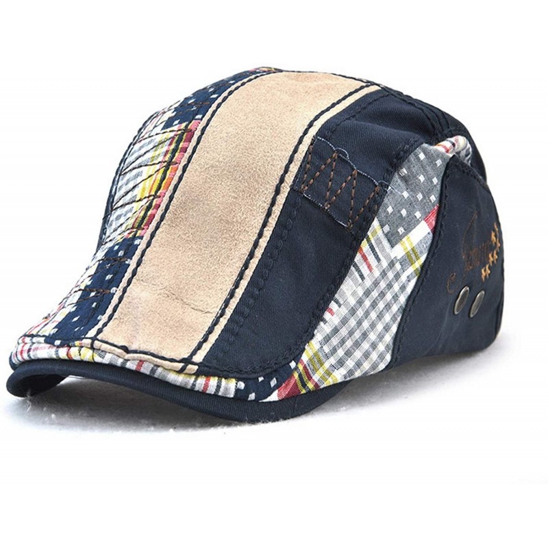 Berets Mens Beret Newsboy Cap Flat Duckbill Buckle Cabbie Hat Ivy Irish Cap - Blue - CH18U0KU3YG $12.34