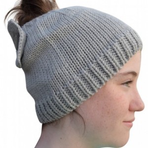 Skullies & Beanies Messy Bun Beanie Slouchy Style Hole for Ponytail Hat Rhinestone Studded Bow - Grey - CL1878NWOIL $12.95