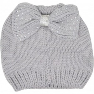 Skullies & Beanies Messy Bun Beanie Slouchy Style Hole for Ponytail Hat Rhinestone Studded Bow - Grey - CL1878NWOIL $12.95