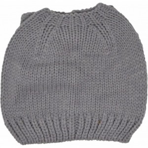 Skullies & Beanies Messy Bun Beanie Slouchy Style Hole for Ponytail Hat Rhinestone Studded Bow - Grey - CL1878NWOIL $12.95