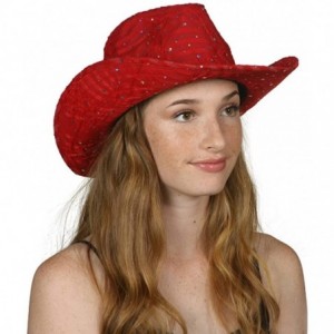 Cowboy Hats Glitter Sequin Trim Cowboy Hat - Red - C711TBC3C7N $43.54