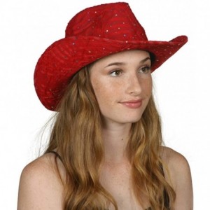 Cowboy Hats Glitter Sequin Trim Cowboy Hat - Red - C711TBC3C7N $22.64