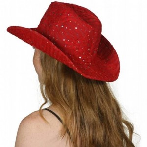 Cowboy Hats Glitter Sequin Trim Cowboy Hat - Red - C711TBC3C7N $22.64