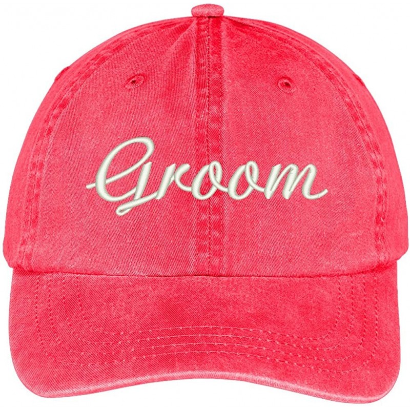 Baseball Caps Groom Embroidered Wedding Party Pigment Dyed Cotton Cap - Red - CG12FM6G6FV $14.71