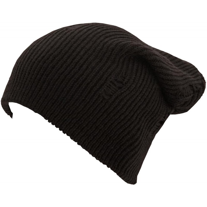 Skullies & Beanies Frayed Torn Vintage Style Long Slouch Beanie - Black - CJ1283JYYHL $9.60