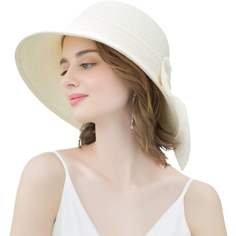 Sun Hats Womens Straw Sun Hats Wide Brim Foldable Beach Hats UV UPF 50+ Summer Sun Travel Hat for Women - CF196H3UAMM $17.35