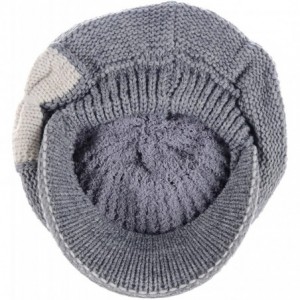 Newsboy Caps Womens Winter Chic Cable Warm Fleece Lined Crochet Knit Hat W/Visor Newsboy Cabbie Cap - Gray W/ Ivory Bow - CV1...