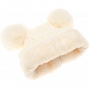 Skullies & Beanies Women's Winter Cable Knitted Faux Fur Double Pom Pom Beanie Hat with Plush Lining. - White W/Out Logo - CR...