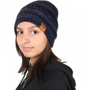 Skullies & Beanies Knit Beanie Trendy Warm Chunky Thick Soft Warm Winter Hat Beanie Skully - Navy/Denim - CH189LHXWHG $14.48