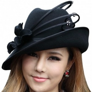 Fedoras Fashion Wool Hats for Women Felt Hat Fedoras - Black - CX11I5W9IEB $33.19