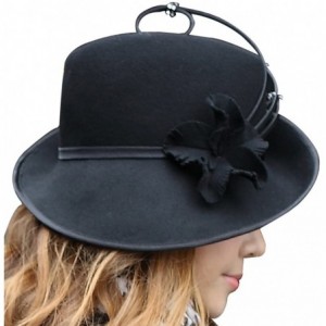 Fedoras Fashion Wool Hats for Women Felt Hat Fedoras - Black - CX11I5W9IEB $33.19