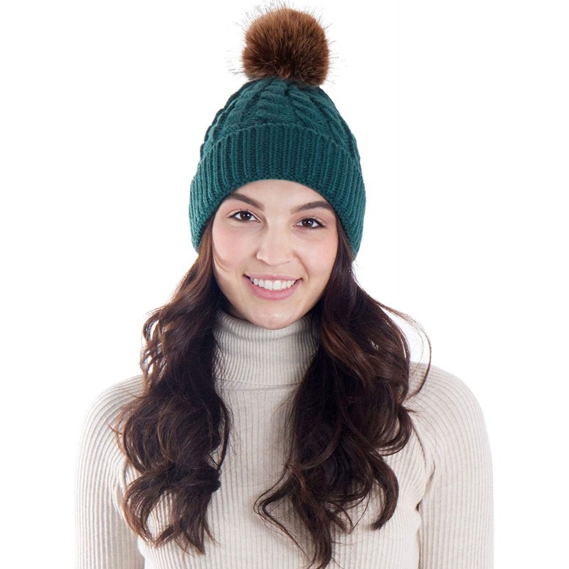 Skullies & Beanies Women's Knit Winter Hat Pom Pom Beanie - Green - CG18HK4N67R $12.28