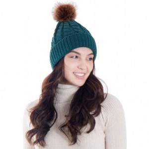 Skullies & Beanies Women's Knit Winter Hat Pom Pom Beanie - Green - CG18HK4N67R $12.28