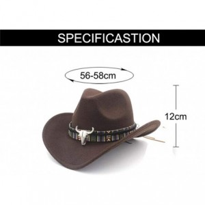 Cowboy Hats Mens Womens Wool Felt Western Cowboy Hat Outdoor Wide Brim Hat Caps with Strap - Khaki - CF18LZMW65L $18.93