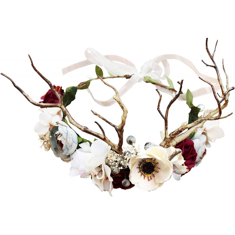 Headbands Adjustable Flower Headband Hair Wreath Floral Garland Crown Flower Halo Headpiece Boho with Ribbon Wedding Party - ...