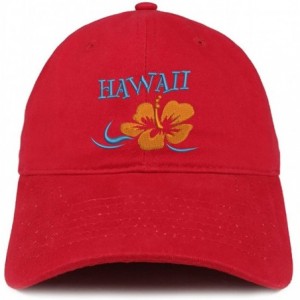 Baseball Caps Hawaii and Hibiscus Embroidered Brushed Cotton Dad Hat Ball Cap - Red - CE180D8OD9G $34.30