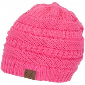 Skullies & Beanies Knit Soft Stretch Beanie Cap - Candy Pink - CV12O6BFXTV $21.45