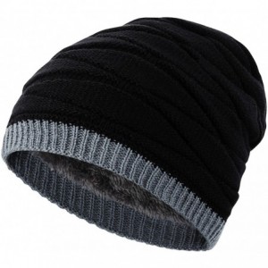 Skullies & Beanies Men's Knit Thicken and Fleece Lining Beanie Hat Winter Slouchy Warm Cap - Black Xl - C218NS7WHKI $8.08