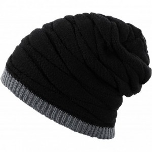 Skullies & Beanies Men's Knit Thicken and Fleece Lining Beanie Hat Winter Slouchy Warm Cap - Black Xl - C218NS7WHKI $8.08