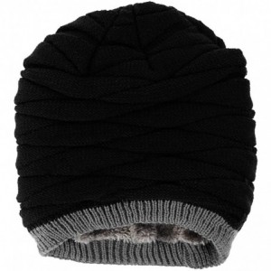 Skullies & Beanies Men's Knit Thicken and Fleece Lining Beanie Hat Winter Slouchy Warm Cap - Black Xl - C218NS7WHKI $8.08