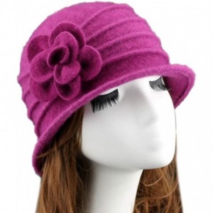 Fedoras 100% Wool Dome Bucket Hat Winter Cloche Hat Fedoras Cocktail Hat - A-rose Red - CB18IZTXY8M $23.89