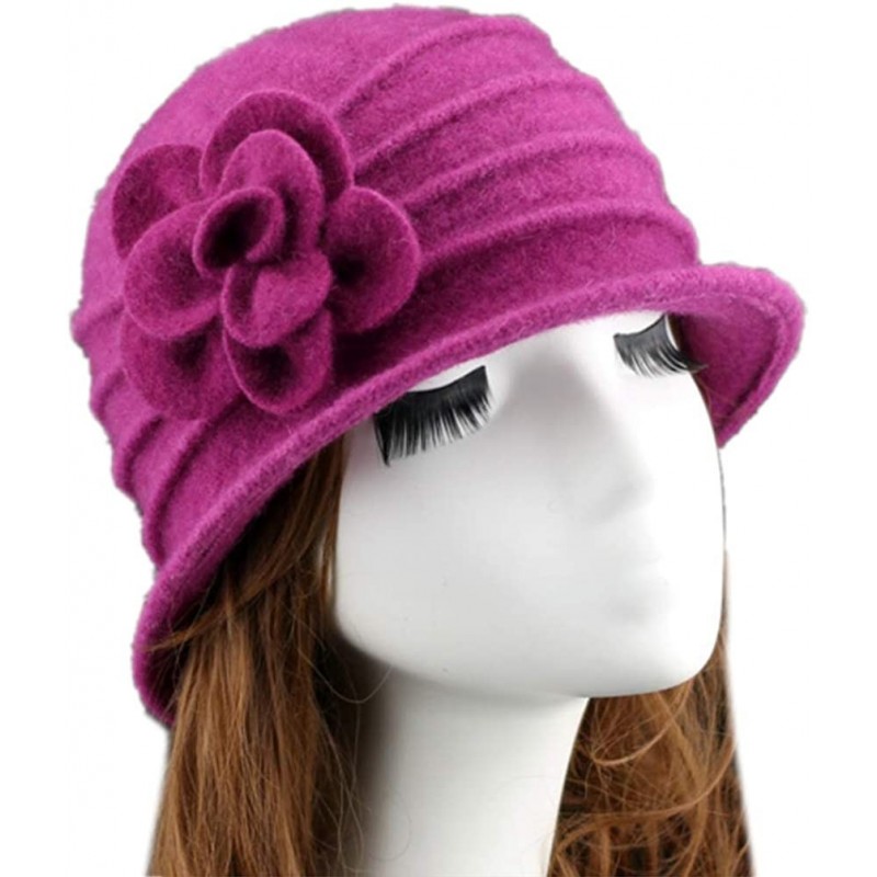 Fedoras 100% Wool Dome Bucket Hat Winter Cloche Hat Fedoras Cocktail Hat - A-rose Red - CB18IZTXY8M $9.31