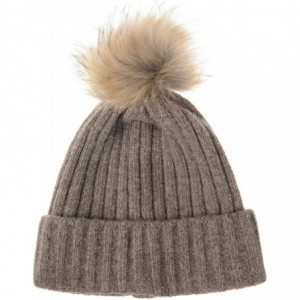 Skullies & Beanies Wool Ribbed Knitted Beanie Hat Slouchy Bobble Pom AC5476 - Pombrown - C912O05M8VI $45.61