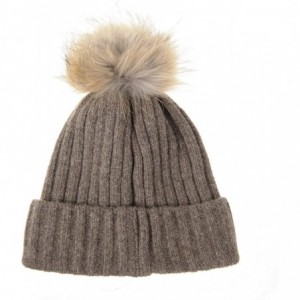 Skullies & Beanies Wool Ribbed Knitted Beanie Hat Slouchy Bobble Pom AC5476 - Pombrown - C912O05M8VI $29.58