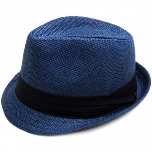 Fedoras Unisex Summer Straw Structured Fedora Hat w/Cloth Band - Navy - C1189YSN2OT $14.55