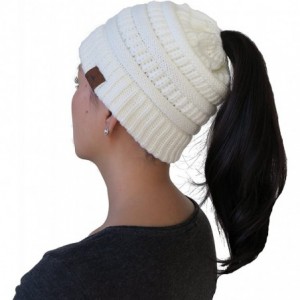 Skullies & Beanies Knit Winter Beanie/Hat for Ponytail or Buns- Sports- One Size Fits All - Ivory - CS189NT8MQQ $11.50