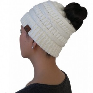 Skullies & Beanies Knit Winter Beanie/Hat for Ponytail or Buns- Sports- One Size Fits All - Ivory - CS189NT8MQQ $11.50