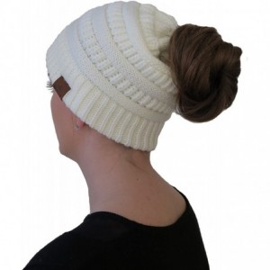 Skullies & Beanies Knit Winter Beanie/Hat for Ponytail or Buns- Sports- One Size Fits All - Ivory - CS189NT8MQQ $11.50