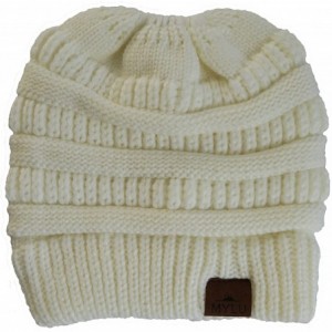 Skullies & Beanies Knit Winter Beanie/Hat for Ponytail or Buns- Sports- One Size Fits All - Ivory - CS189NT8MQQ $11.50