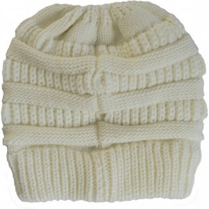 Skullies & Beanies Knit Winter Beanie/Hat for Ponytail or Buns- Sports- One Size Fits All - Ivory - CS189NT8MQQ $11.50