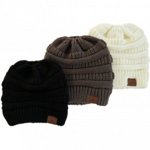 Skullies & Beanies Knit Winter Beanie/Hat for Ponytail or Buns- Sports- One Size Fits All - Ivory - CS189NT8MQQ $11.50