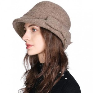 Bucket Hats Womens 1920s Vintage Wool Felt Cloche Bucket Bowler Hat Winter Crushable - 00767_camel - CG18ADR4GLC $26.96