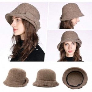 Bucket Hats Womens 1920s Vintage Wool Felt Cloche Bucket Bowler Hat Winter Crushable - 00767_camel - CG18ADR4GLC $26.96