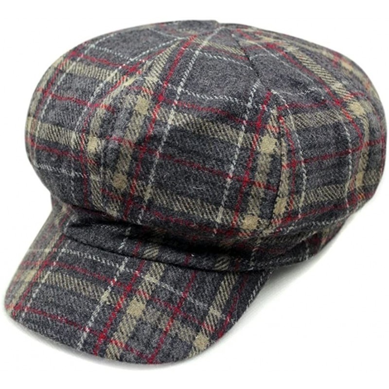 Newsboy Caps Women Newsboy Cap Check Houndstooth Tartan Plaid Pattern - Gray and Red Ffh370s06 - CJ184NREKI0 $15.06