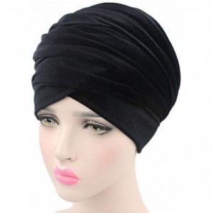 Headbands Women Velvet Turban Hat Headwrap Headscarf Headband Long Head Wrap Hijab Scarf - Bb Black - CS18YH7T593 $9.69