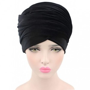 Headbands Women Velvet Turban Hat Headwrap Headscarf Headband Long Head Wrap Hijab Scarf - Bb Black - CS18YH7T593 $9.69