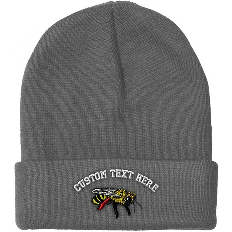 Skullies & Beanies Custom Beanie for Men & Women Honey Bee Embroidery Acrylic Skull Cap Hat - Light Grey - CI18ZS45QWX $13.76