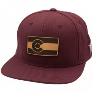 Baseball Caps 'The Colorado' Leather Patch Hat Snapback - Maroon - CV18IGOLKHD $53.58