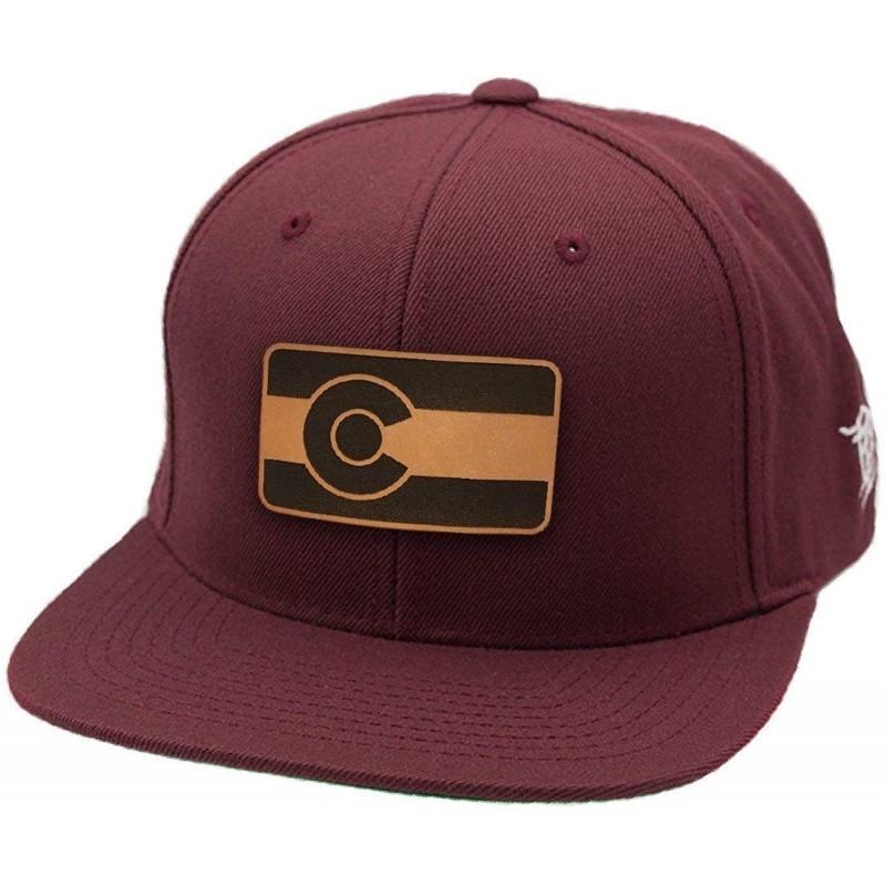 Baseball Caps 'The Colorado' Leather Patch Hat Snapback - Maroon - CV18IGOLKHD $29.69