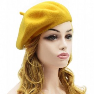 Berets Wool Beret Hat-Solid Color French Style Winter Warm Cap for Women Girls Lady - Beret Hat-dark Yellow-fba - CW18OZ33RGG...