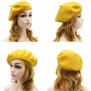 Berets Wool Beret Hat-Solid Color French Style Winter Warm Cap for Women Girls Lady - Beret Hat-dark Yellow-fba - CW18OZ33RGG...
